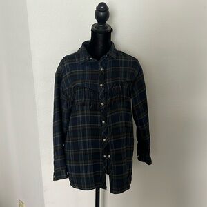 Girls Zara Plaid Shacket with Fringe Size 13-14